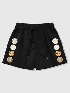 Sweet Cookie Print Drawstring Casual Sweat Shorts Trendy Loungewear Streetwear Comfy Soft Elastic Waist Summer Bottoms Daily Outdoor Cute Food Graphic Loose Fit Lounge Shorts Soft Breathable Lightweight Fashion Street Style Home Lounge Vacation Beach Shor