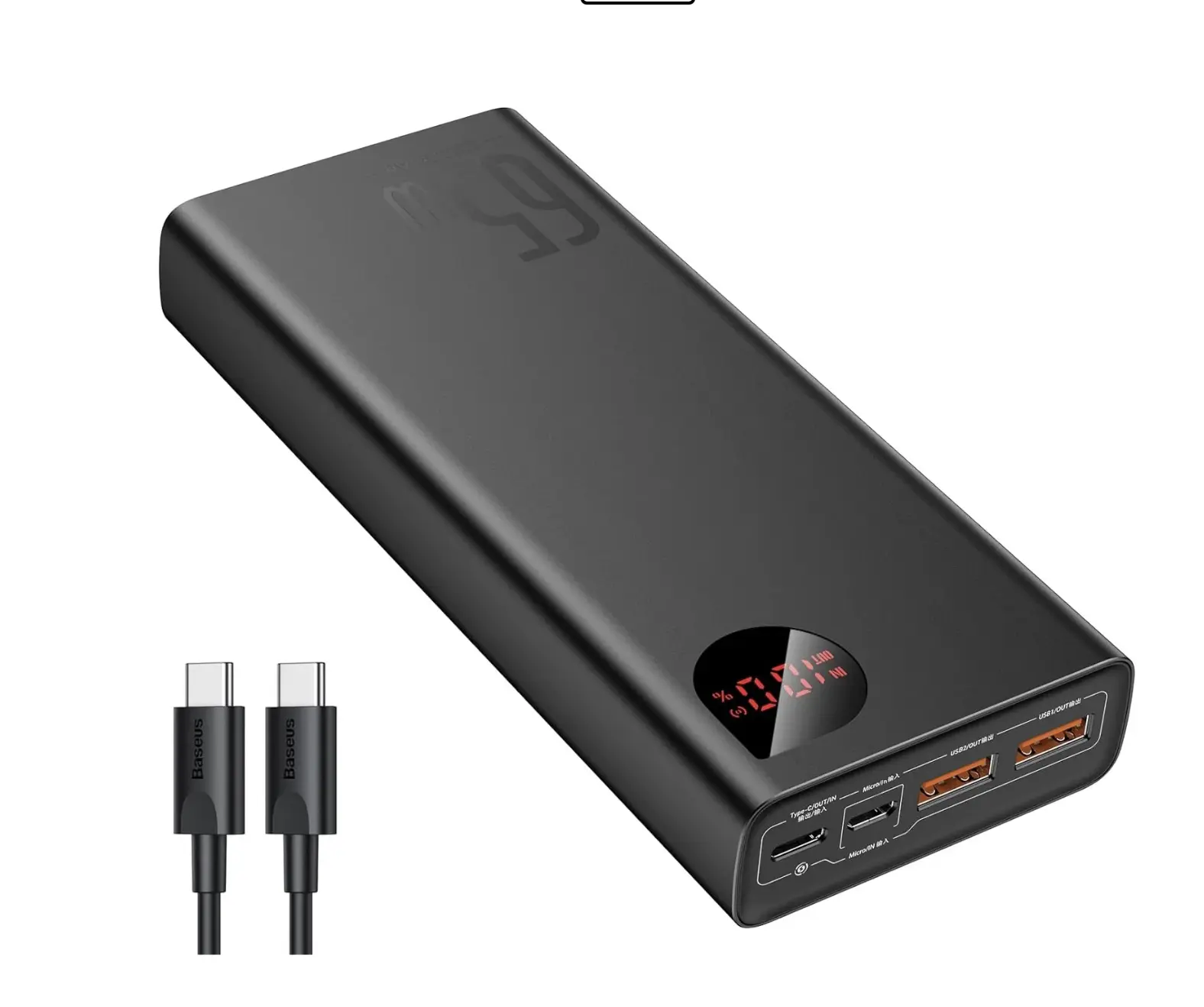 Baseus Adaman Power Bank, 65W 20000mAh Laptop Portable Charger, Fast Charging USB C Battery Pack for MacBook, Dell, iPhone 15/14/13Pro Max Black