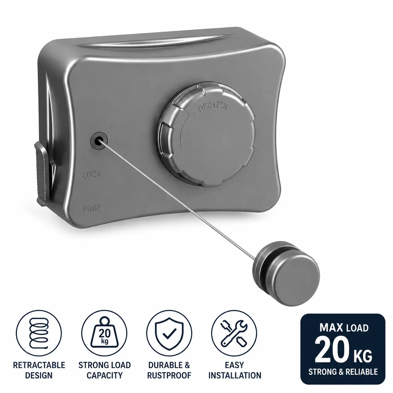Retractable Clothesline Indoor & Outdoor Heavy-Duty Wall-Mounted ABS Material PVC Coated 304 Stainless Steel WireLock Button Design Hanging Laundry Clothesline Single-Strand