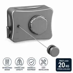 Retractable Clothesline Indoor & Outdoor Heavy-Duty Wall-Mounted ABS Material PVC Coated 304 Stainless Steel WireLock Button Design Hanging Laundry Clothesline Single-Strand