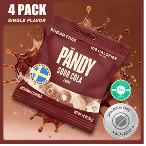 [Holiday Bundle] Pändy Sugar Free Swedish Candy Cola 4-pack, Gummy, Sour Candy, 100 Calories per Bag, Healthy Snacks for Kids & Adults