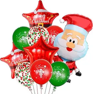 Santa Balloons with Star Balloons Set - 32 Inch, Pack of 10 | Santa Claus Balloons for Christmas Balloons Decorations | Star and Confetti Christmas Foil Balloons, Christmas Decorations Indoor
