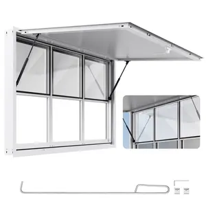 Summervibes VEVOR Concession Window 60x36 in, Aluminum Alloy Service Window for Food Truck, Up to 85 Degrees Stand Serving Window with 3 Sliding Windows, Awning Door, and Drag Hook, for Concession Trailers