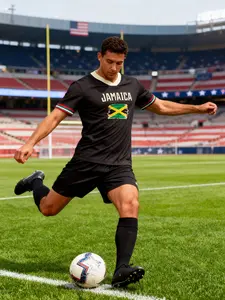 Jamaica Flag Pattern Football T-Shirt, Breathable Sporty Short Sleeve Tee, Ideal for Fans Running Fitness Casual Wear