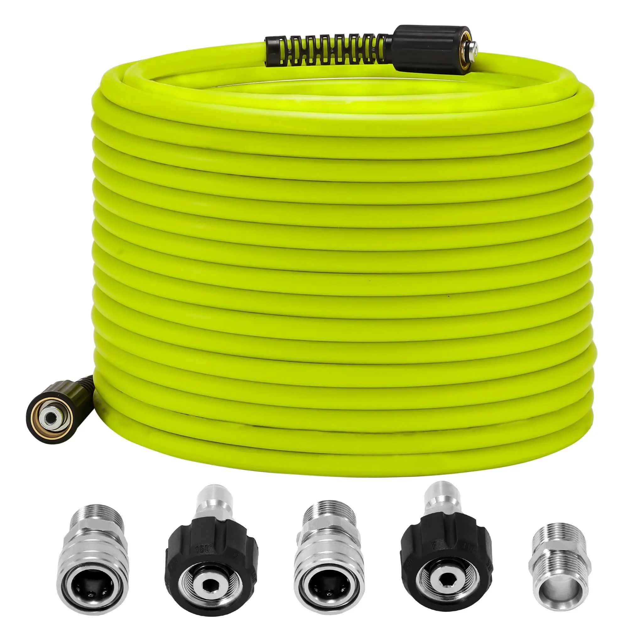 Car High Pressure Cleaning Hose, Pressure Washer Hose, Power Washer Hose, High Pressure Cleaning Hose with M22 14mm Stainless Steel Quick Connect Replacement Type, Max Pressure 3600PSI, with 1 Coupler, 2 Conversion Adapter Kits