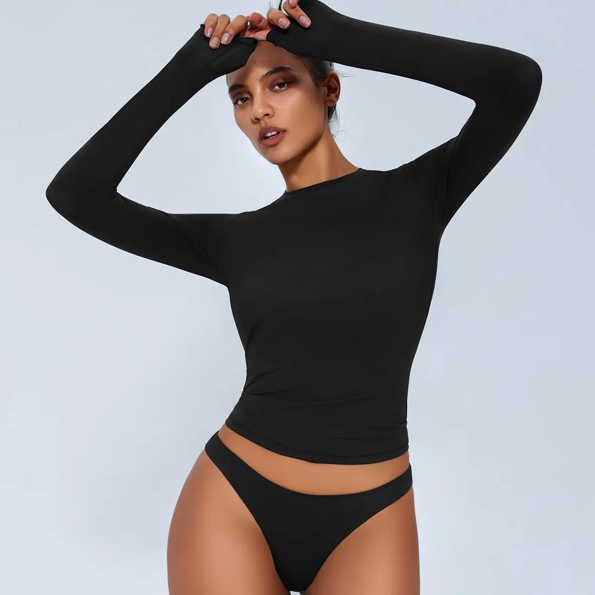 Avidlove Women Double Lined Basic Fitted T Shirts Long Sleeve Crew Neck Y2K Top with Underwear S-XXL