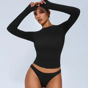 Avidlove Women Double Lined Basic Fitted T Shirts Long Sleeve Crew Neck Y2K Top with Underwear S-XXL