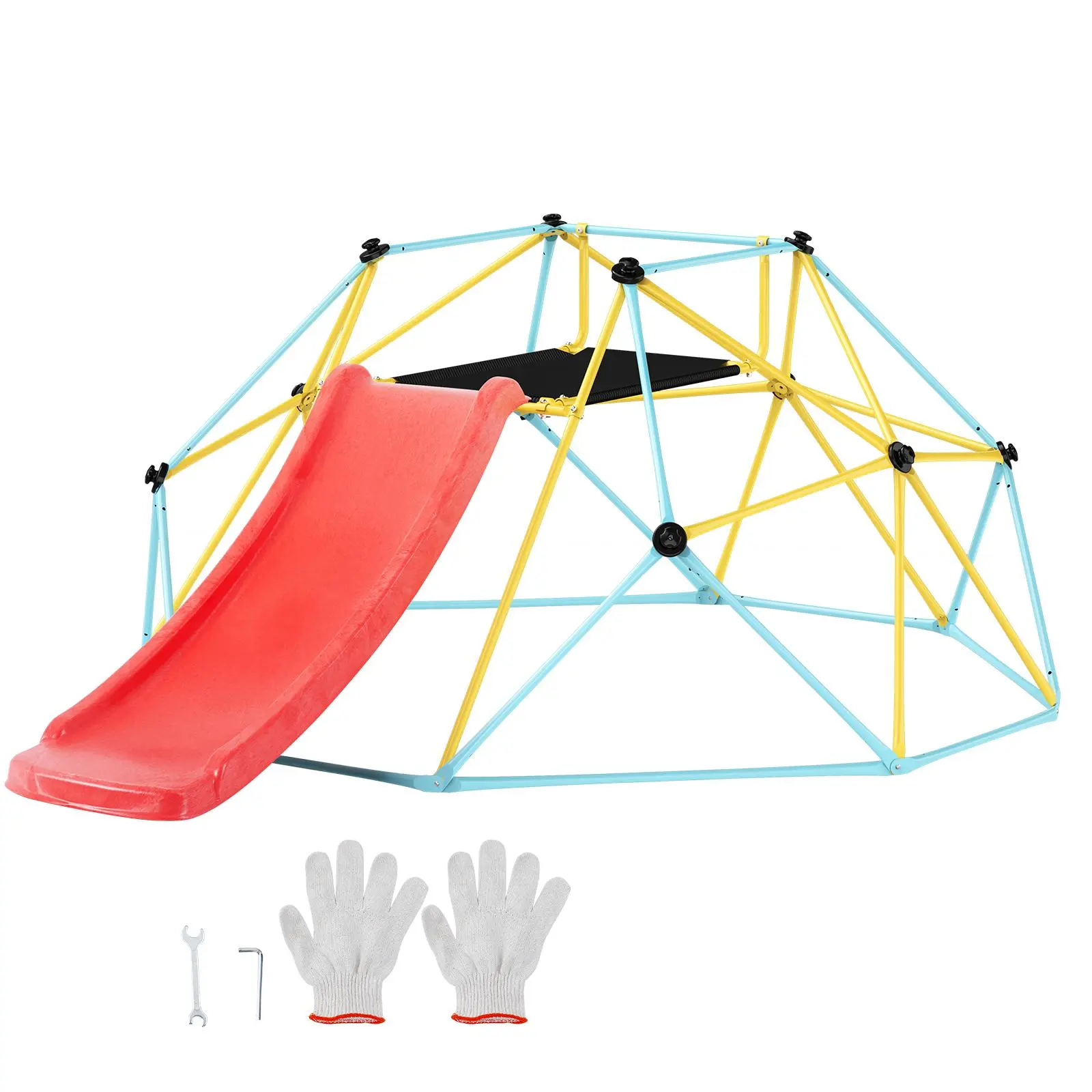 VEVOR 8FT Metal Climbing Dome Playground Equipment, ASTM & CPC Certified, Durable & Wear-Resistant, 3-9Y Unisex Kids Set with Slide & Climbing Grip, 600LBS Capacity, Easy Assembly, Indoor-Outdoor Children Development Play Set, Indoor Playgrou#BackToSchool