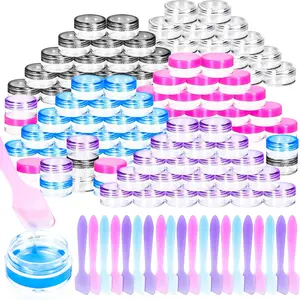 100 Pcs 5g Empty Plastic Containers with Colored Lids,Mini Makeup Sample Containers, Small Sample Pot Jars Round Cosmetic Jars with Mini Spatulas for Liquid Sample Powder Creams Lotions