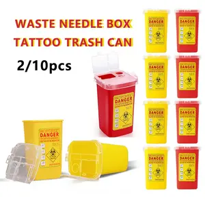 2/10pcs Portable Flip-Top Sharps Container，mini bin，Waste Box，Tattoo Trash Can- Small Disposal Bin (6"x4"x3") for Tattoo Parlors, Barbershops, Offices, Home & Travel Use，red & yellow