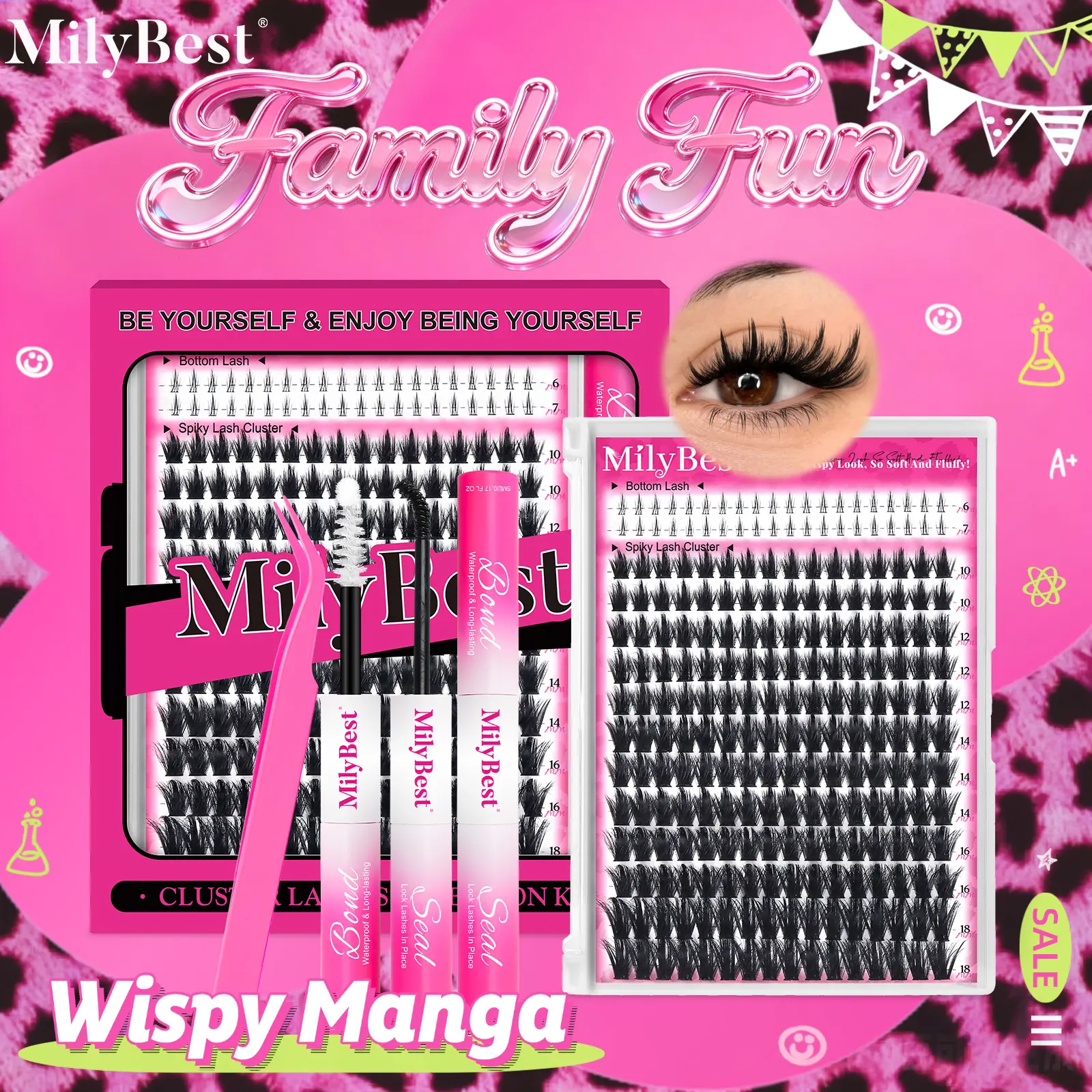 Milybest 100D Manga Lash Cluster Kit - 10-18mm Natural D Curl Cosmetic Dramatic Eyelash Extension Set with Bottom Clusters, Waterproof Bond & Seal, Glue, Tweezer, Weeklydeals TikTok Shop Stockup Makeup Products,familyfun