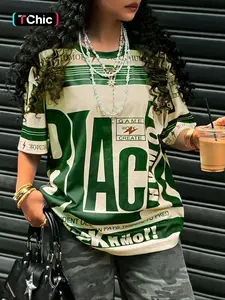 Women's Letter Print Round Neck Tee, Casual Style Tee, Fashion Casual Crew Neck T-shirt for Daily Holiday Vacation Outdoor Wear, Ladies Clothes for Summer, Top