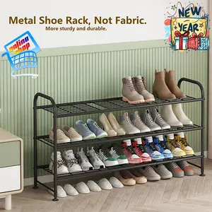Shoe Rack, 3 Tier Shoe Rack Shelf, Adjustable Shoe Organizer Storage, Front Door Entryway, Easy Assembly Paint Room wide metal shoerack