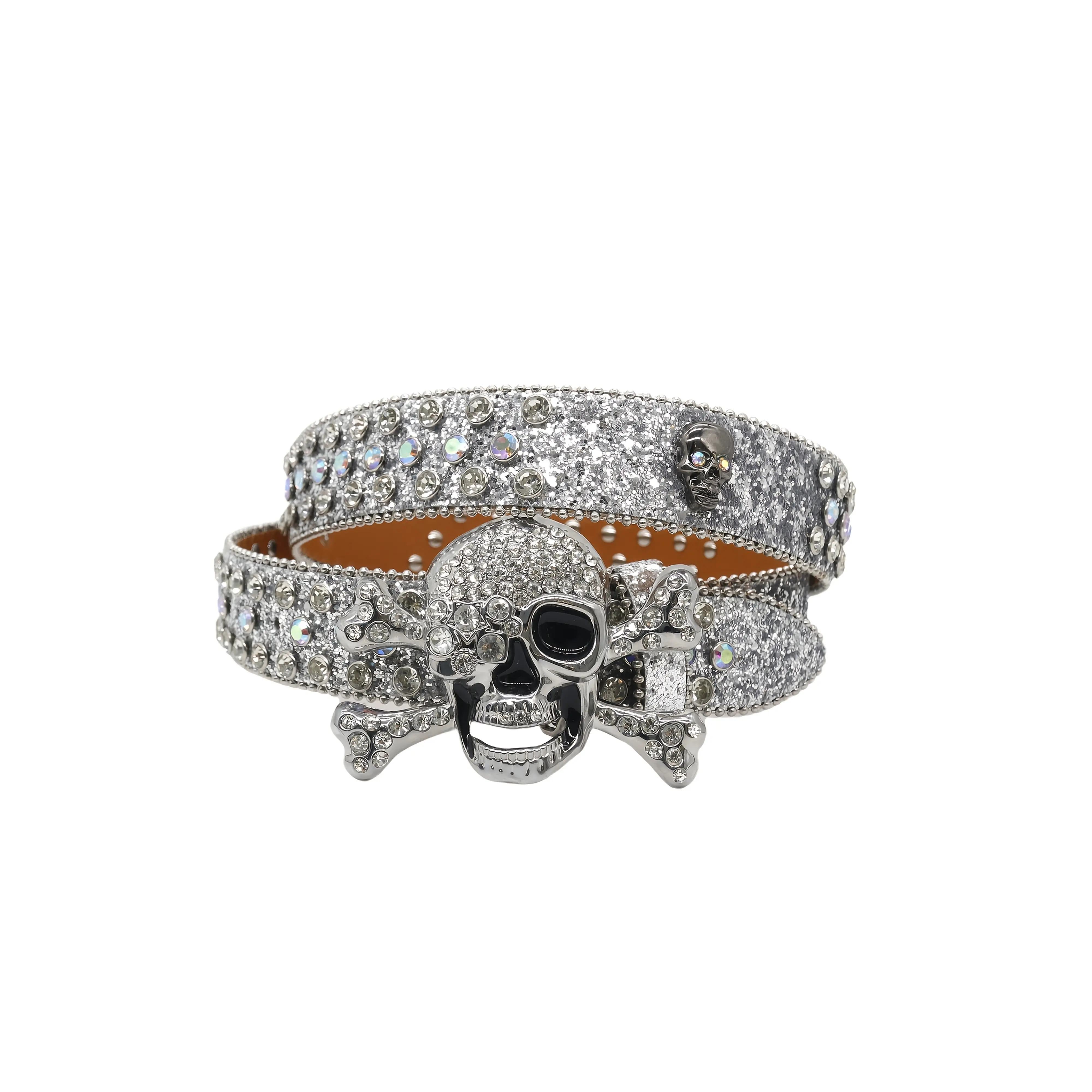 white y2k rhinstone skull belt HNZVWH Studded Rhinestone Y2k Belt With Skull Buckle Gothic  main image 2
