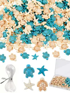 180pcs Turtle & Starfish Beads, Synthetic Turquoise Ocean Theme, Ideal for Bracelets, Jewelry, Keychains, DIY Craft Projects