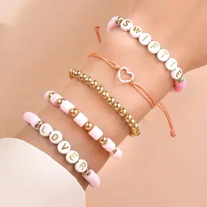 Taylor Inspired BraceletTaylorBracelet,Color Polymer Clay Letters Handmade Beaded Bracelet Bracelet,Letter Detail Charm Bracelet, Summer Jewelry, Matching Bracelet, Stainless Steel Vintage Jewelry for Women As Gift, Accessories for Daily & Back To School