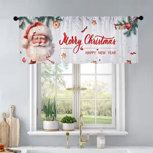 1pc Christmas and New Year printed kitchen curtains Christmas banner. Xmas background object curtains valance window treatment living room bedroom home decor 54 x 18 inch