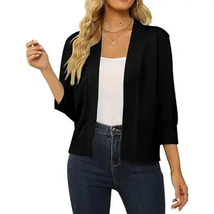 Womens 3/4 Sleeve Cropped Cardigan Sweater Fashion Cardigans Lightweight Knit Sweaters