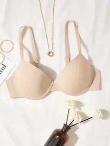 Women's Casual Comfy Black Push Up Bra with Adjustable Straps Medium Stretch Plain Backless High Support Underwire Bra