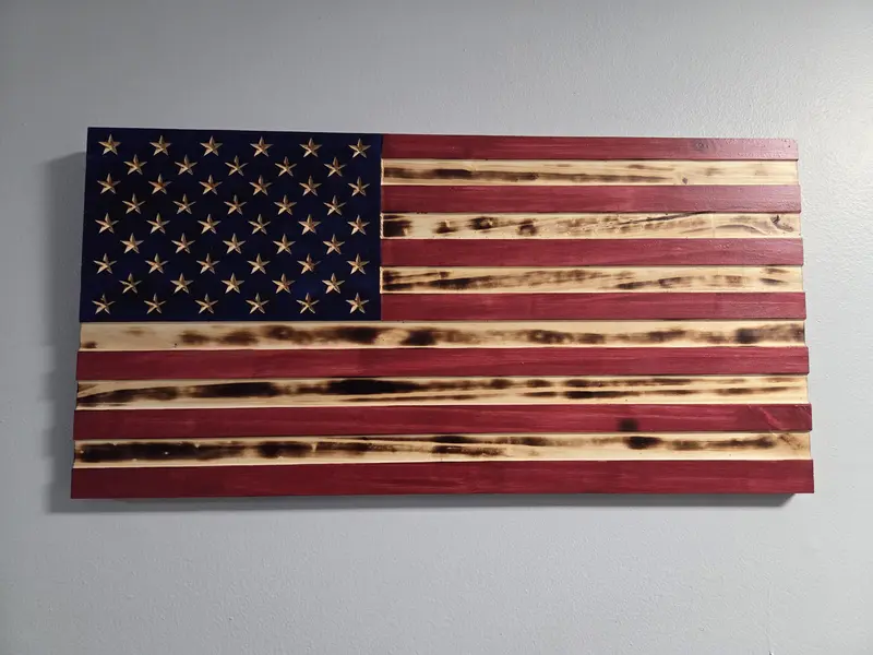 Veteran Made Handcrafted Wooden American Flag 12 inches x 24 inches Decor Hanging Gift Wall Ornaments Hangable