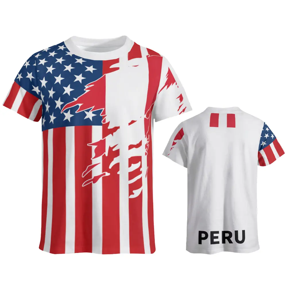 Peru and USA Flag Combo Soccer Jersey - Men/Women/Unisex, Latin American Jersey, World T-Shirt Casual Sporty Top Athletic Active Tops