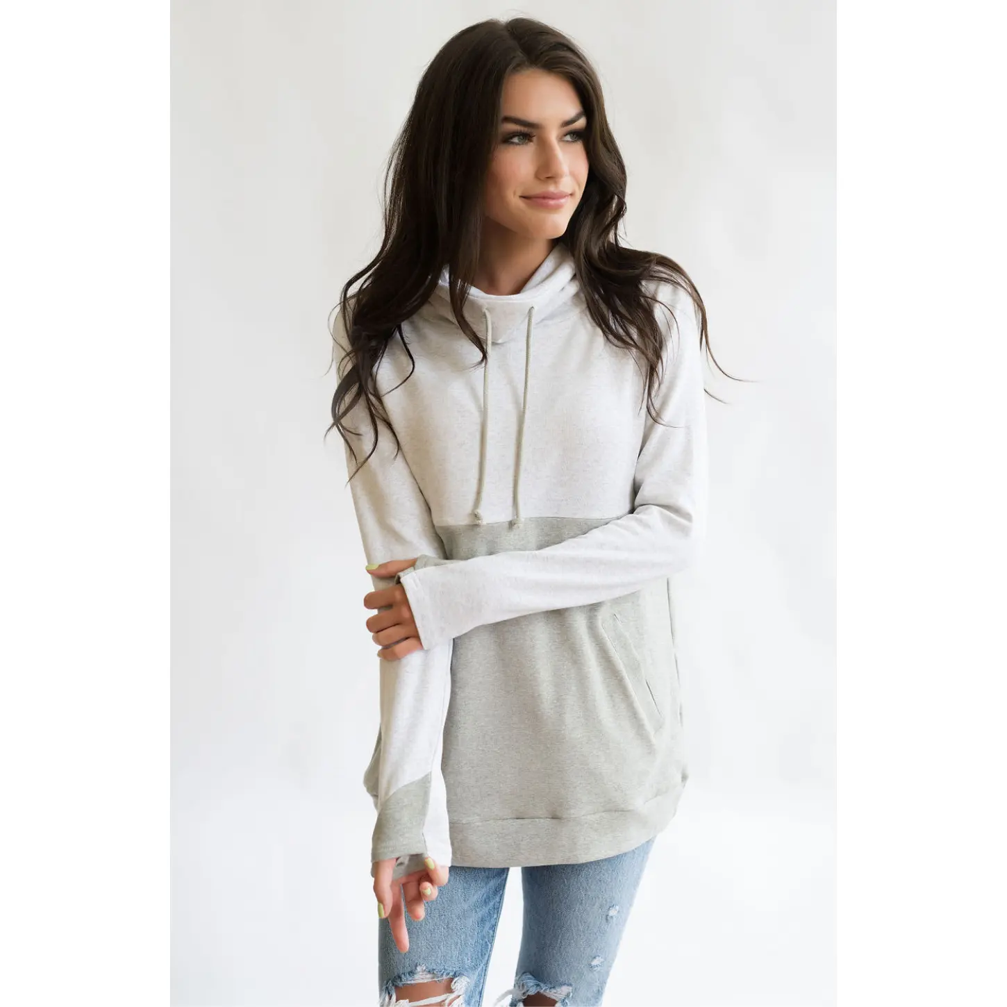 Cotton Nursing Sweatshirt Pullover - Colorblock Light Gray