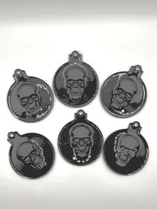 Skull ornaments, black on black, set of 6