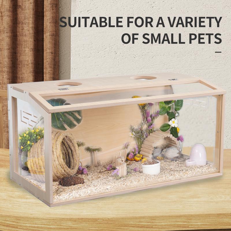 23.6 inch Wooden Hamster Cage,  Openable Top, Ventilated, Easy to Clean, 50-60 PCS Natural Rabbit Chew Toys, Treats, Timothy Sticks, Apple Sticks, Sweet Bamboo for Guinea Pig, Hamster, Chinchilla, Rat, Small Animals Bunny