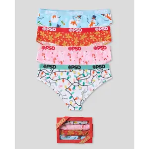 PSD Women's Festive Modal Cheeky Underwear 4 Pack Boxed Gift Set - Comfortable, Breathable, Ultra-Light Fabric