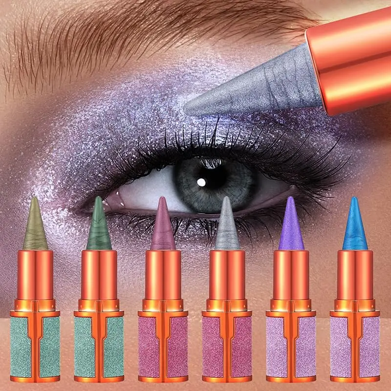 6PCS Waterproof Long-Lasting Multi-Pack STARRY SPARKLING Eyeshadow Stick Set, Metallic Shimmer Matte Cream Eye Shadow, Eyeliner Brightener Pencil Crayon, Water Proof