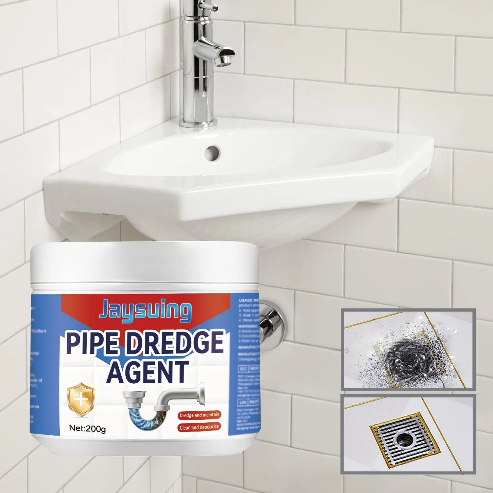 200g Powerful Drain Cleaner Powder for Kitchen and Bathroom, Effective Pipe Unclogging Solution for Home and Hotels, Fast-Acting Household Cleaner, Pipe Cleaning Agent