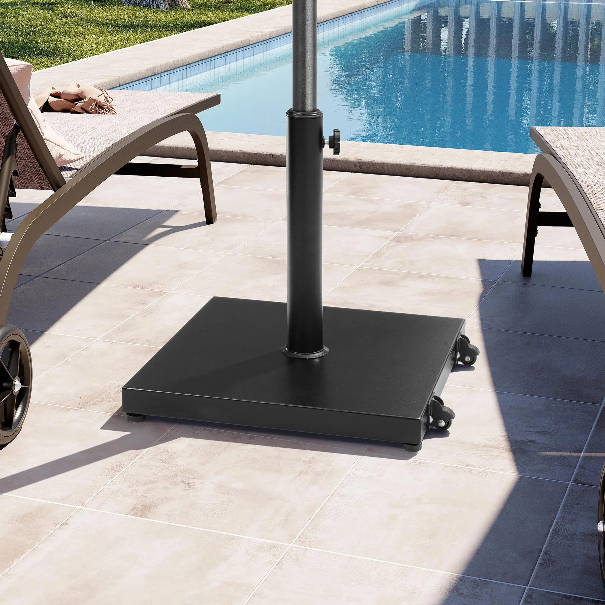 Crestlive Products 40/55lb Patio Umbrella Base with Wheels, Outdoor Square Heavy Duty Market Umbrella Pole Holder, Black