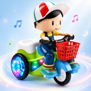 Electric Stunt Tricycle Toy for Kids, 360° Rotating Trike Toy with Lights, Music and Smart Obstacle Avoidance, Fun Gift for Boys Girls