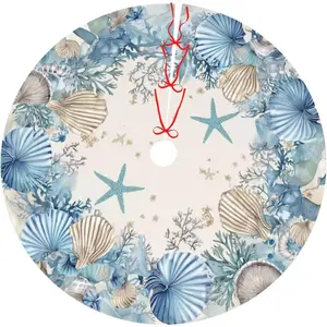 Ocean Starfish Christmas Tree Skirt 36 Inch Xmas Tree Mat Party Decor Supplies for Holiday Home Decorations