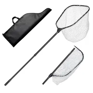 VEVOR Fishing Net, Foldable Landing Nets with Telescopic Handle and Built in Length Scale, Lightweight and Stronger 6063 Aluminum Fish Gear, Soft Silicone Mesh, Holds up to 30 lbs, for Kayak Boat Ban