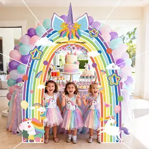 Unicorn birthday background, unicorn rainbow banner, birthday party decoration photo background banner, happy birthday photo prop unicorn background, reusable and easy to assemble