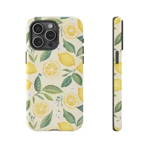 Lemon Collage Phone Case Citrus Fruit Tropical Style Design Cover for Phone Model 16, 15, 14, 13, 12, 11, 12, 13, 14, 15, 16 Pro Max 2-IN-1 design, anti-slip and anti-fall Double impact resistance