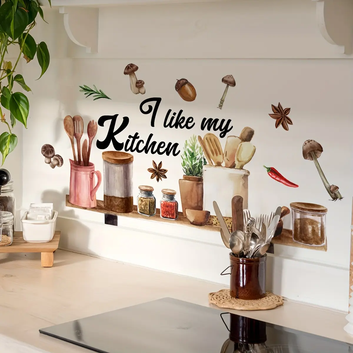 A new creative English slogan Kitchen tableware wall sticker, bathroom background wall decoration self-adhesive wall sticker, Decorative wall sticker, Wall Decal, Wall Art Stickers (MS2167-KQ)