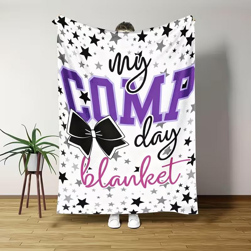 Soft Funny Throw Blanket Fleece Blanket Purple Black Stars My Comp Day Blanket Bow Print Gymnastics Dance Cheerleader Gift for Competition EventMade of 100% polyester and flannel fabric, 280gsm.