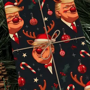 Deck the Halls with Donald Wrapping Paper Roll | Trump Reindeer Christmas Gift Wrap | Funny Political Gag Gift for White Elephant , Best of gift, Meaningful gift. (Get 1 paper cutter when buying any 5 rolls)