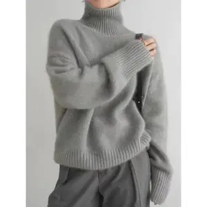 Turtleneck   Women's Loose Sweater Thickened Autumn and Winter Sweater Jumper Lazy Base Long Sleeve Camel