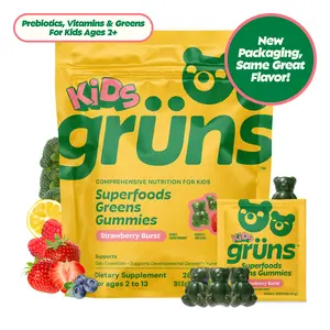 Grüns Kids Greens Multivitamin Gummies (Low Sugar): 21+ Vitamins & Minerals | Fruit & Veggie Blend | Daily Dietary Supplement Gut Health Bundle Edible