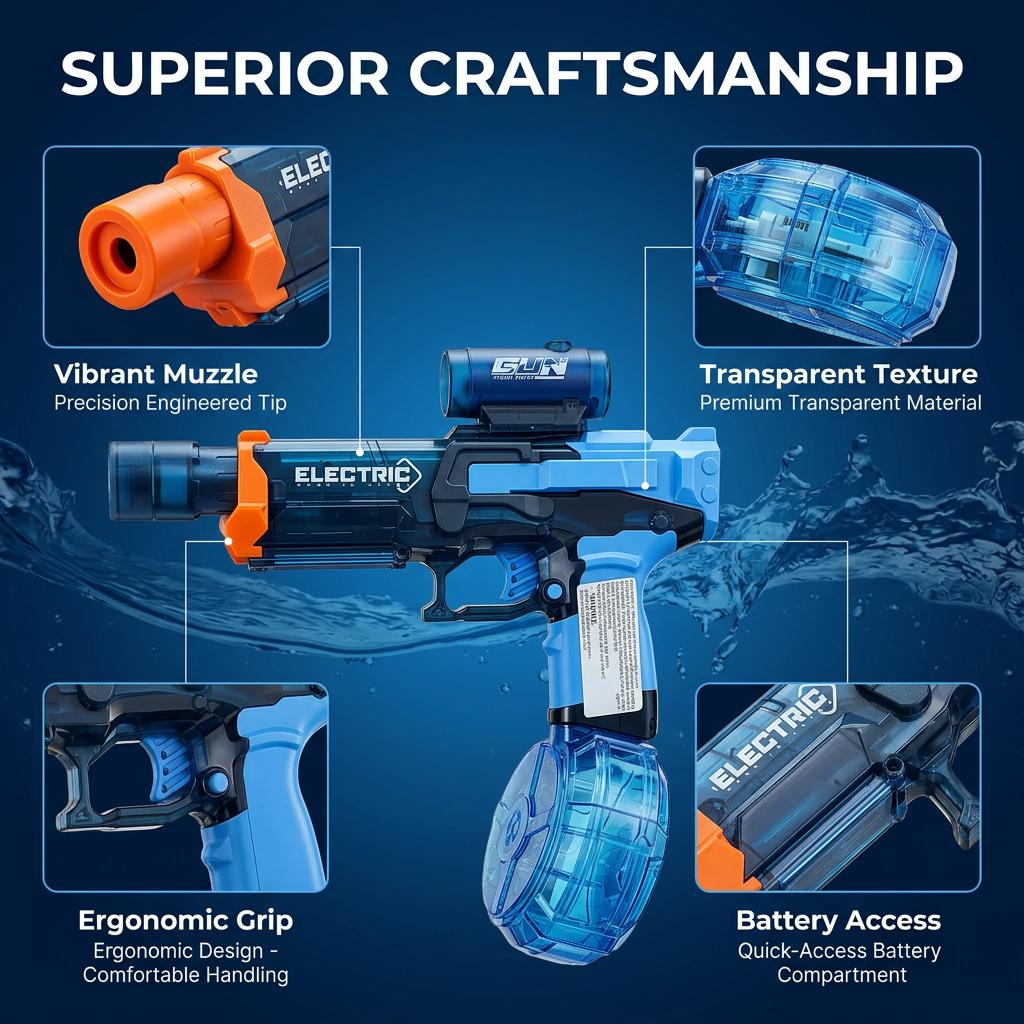 Big Transparent Automatic Electric Water Gun for Adults&Kid Squirt Guns High Powered Waterproof Classic Water Pistol  Soaker for Summer Manual Dual-Purpose Cool Light Water Gun LED Lighted rechargable light-up fun outdoor party summer water gun game