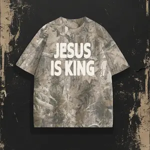 Jesus Is King Camo Tee For Women and Men, Tree Camouflage Pattern Short Sleeve Shirt, High Poly Soft & Lightweight Fabric, Comfortable For Daily Wear