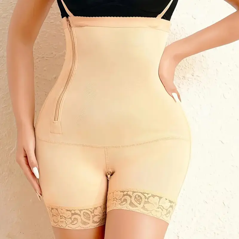 Women's Elegant High-Waist Compression Waist Shaper Bodysuit - Solid Adjustable Zipper Shapewear, Steel-Bone Hold, 3-Layer Fabric Body Contouring, Tummy Control, Butt Lift Boyshorts, Postpartum Sculpt, Easy Pee Access, for Office,Wedding