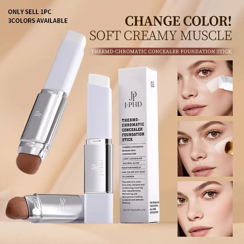 Cover Cream Stick, Korean Color Changing Balm Foundation, Volufiline & Collagen, Hydrating Flawless Coverage Concealer for Dewy Skin, Soft Focus Finish, Detachable Brush, Moisturizing Concealer Stick, Makeup