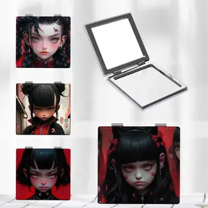 Gothic Blood Demon Girl Pattern Makeup Mirror, Portable Folding Handheld Mirror, Makeup Tool for Women & Girls, Daily Holiday Birthday Gift