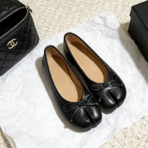 Retro Split-Toe Loafers for Women Soft Comfy Flat Shoes Casual Fashion Sneakers in Brown Black Red Beige Yellow Checkered & Polka Dot Patterns Footwear Cute Flats Flatform Round Toe Coffee Run Style Daily