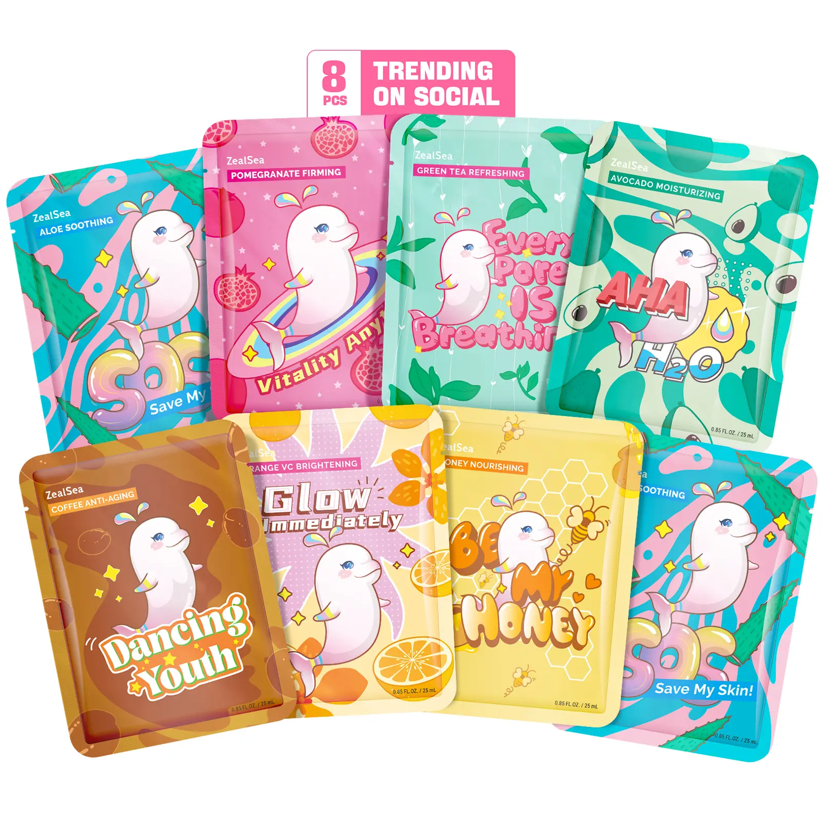 ZealSea 8 Pack Natural Skincare Facial Sheet Mask – Fun Spa Party Gift Set for Kids, Girls & Women, Variety Self Care Beauty Face Mask Set, Deep Hydrating & Glow, Gentle Self Care for All Skin Types, Fun Sleepover Slumber Party & Birthday Gifts