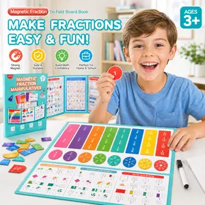 Magnetic Fraction Educational Book for Kids (Ages 3+) – Tri-Fold Board Book with Fraction Tiles & Dry-Erase Activity Card – Hands-On Math Manipulatives for Elementary School – Visual Learning Tool for Fractions, Addition & Subtraction